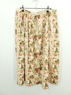 VTG Lee Winter Floral Print Pleated Midi Skirt 16 Pink/Cream